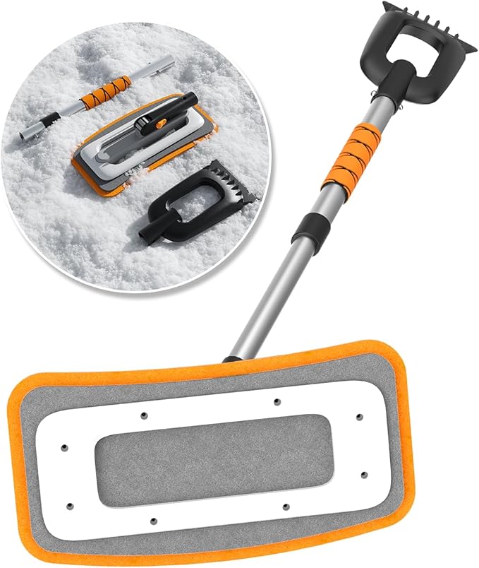 helloleiboo 39.8" 3-in-1 Snow Brush for Car Snow Broom Extendable Snow Brush and Ice Scraper 12-Inch Pivoting Foam Head Snow Scraper for Christmas Car Truck SUV (Orange)