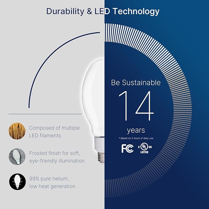 FLSNT ED28 LED Bulb 26W 4000LM, 100W HID Equivalent, 5000K Daylight, E26 Medium Base, Non-Dimmable, Ballast Bypass Type B, 120-277V Direct Wire, Milky Cover, ETL Listed