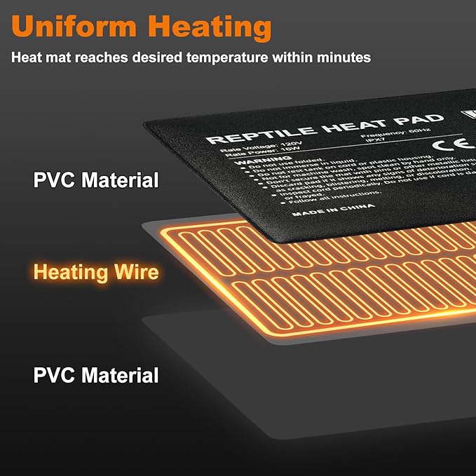 LUCKY HERP Reptile Heat Pad 8x12 Inch 16W Under Tank Terrarium Heating Mat, Reptile Heat Mat, Reptile Heating Pad for Turtle, Lizard, Hermit Crab, Frog, Snake