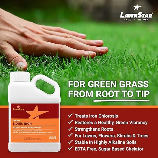 LawnStar Liquid Iron (1 Gallon) for Plants - Multi-Purpose, Suitable for Lawn, Flowers, Shrubs, Trees - Treats Iron Deficiency, Root Damage & Color Distortion – EDTA-Free, American Made