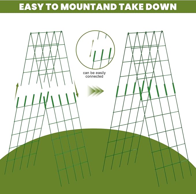 Cucumber Trellis 2 Pack, 59" H Foldable A-Frame Garden Trellis for Raised Bed Garden Grow Support with Plant Support Clips, Twist Ties for Cucumber,Tomato, Climbing Plants and Flowers