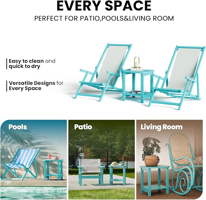 2-Tier Outdoor Side Table, 16" Adirondack Small Side Table All Weather Resistant, Patio End for Outside or Indoor, Patio, Yard, Pool, Porch, Garden, Sky Blue