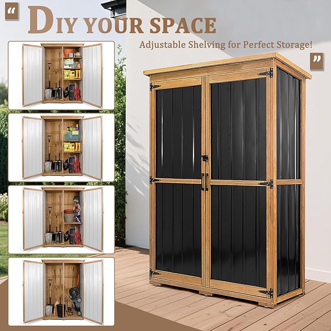 Outdoor Storage Cabinet Waterproof, Outside Cabinets Weatherproof with Shelves, Garage Storage Cabinet Patio Backyard Garden Storage Shed Tool Organizer