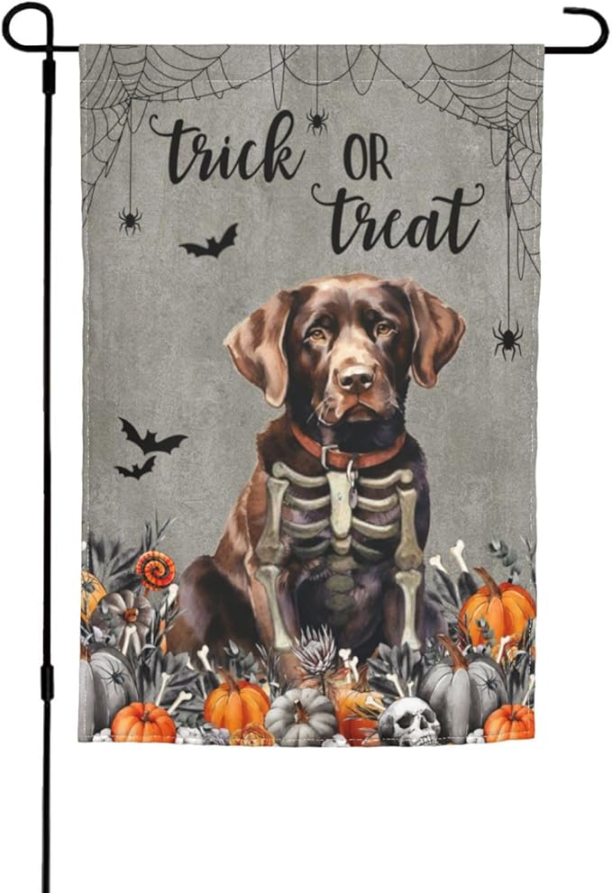 Halloween Labrador Chocolate Dog Bat Pumpkin Garden Flag Welcome Party Outdoor Outside Decorations Picks Home House Garden Yard Decor 12x18 Inch