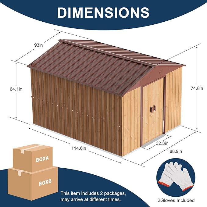 Outdoor Storage Sheds 10X8X6 FT Metal Shed with Sliding Door and Air Vents for Garden, Backyard, and Patio