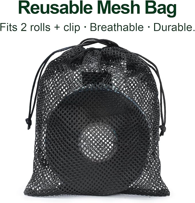 2 Rolls Plant Tie Tape, 0.5 in × 197 ft Each (394 ft Total) – Soft Stretch PVC Garden Ties, Reusable Non-Adhesive, with Binder Clip & Mesh Storage Bag for Tomato, Vine, Flower & Tree Suppor