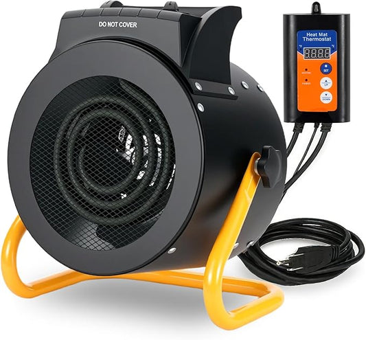 Greenhouse Heater with Digital Thermostat, 1500W/750W Electric Grow Tent Heater, IPX4 Waterproof, Overheat Protection, Fast Heating for Patio, Flower Room, Green House, Ourdoor