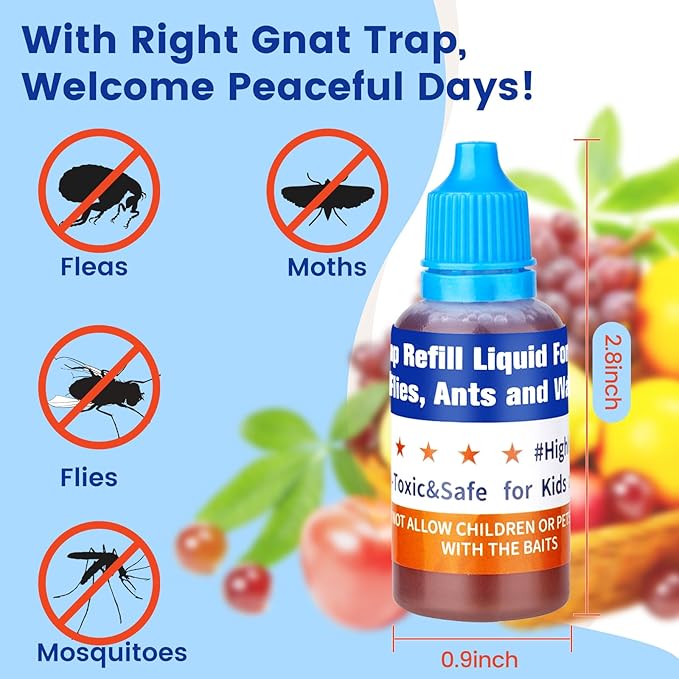 Fruit Fly Trap Refill Liquid Only, Effective Lure Refill Gnat Catcher for Indoors Fruit Fly Trap Refill Liquid, 0.68oz Bottle(6 Pack)