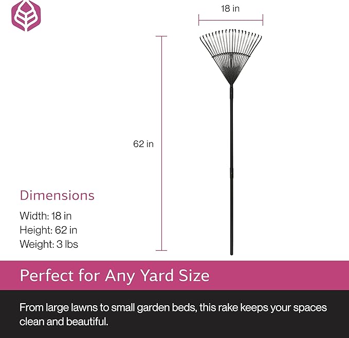 Yard Butler World’s Greatest Leaf Rake | Heavy Duty All Steel Rake with Ergonomic Garden Claw, 20 Free-Floating Tines & Long Metal Handle – Lawn, Yard, Bed, Landscape for Leaves, Grass & Debris, 18"