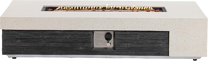 COSIEST 56" Outdoor Propane Fire Pit Table Rectangle Gas Fire Pit Table with Concrete & Wood Grain Design, 50000BTU CSA Certified Electronic Ignition Fire Tables for Patio, Backyard, Garden Heating