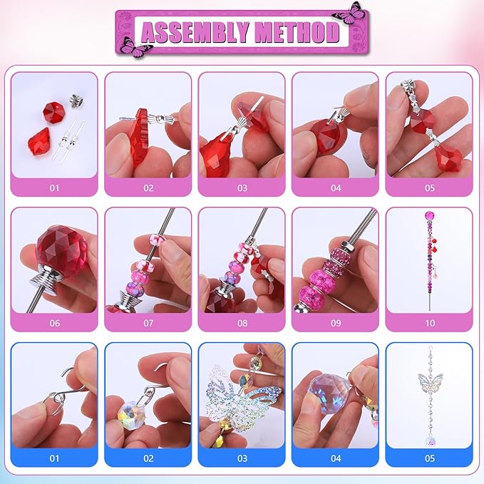 VICTLOV Crystal Suncatcher Making Kit, 340 Pieces with Beads, Snowflakes, Butterflies, Glass Balls for Garden Decoration, DIY Outdoor Hanging Ornaments (340Pcs Crystal Ball+Pendant)