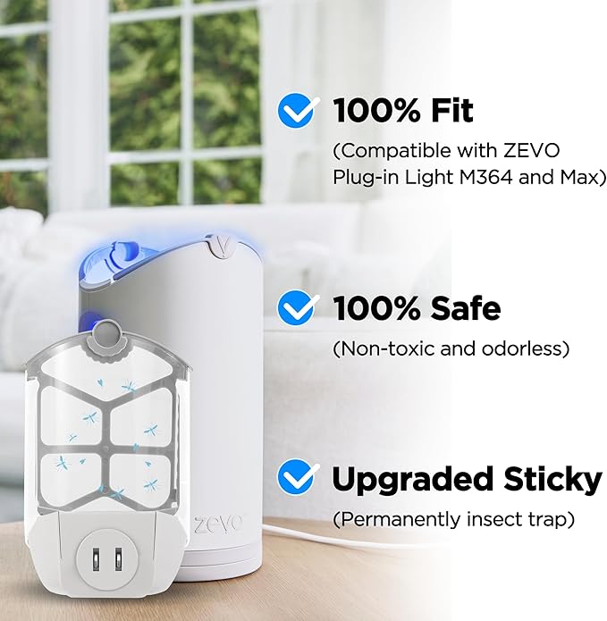 12 Pack Refill Cartridge Kit Replacement Compatible with ZEVO M364 and ZEVO Max Plug-in Light Flying Insect Trap Refill for Indoors Refill Replacement Sticky Pads for Bug Catcher