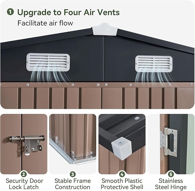 Aoxun 10 x 8FT Outdoor Storage Shed with Double Hinged Large Door Utility Garden Shed with Lockable Door & Sloped Roof Metal Sheds Outdoor Storage for Garden, Backyard, Patio and Backyard, Brown