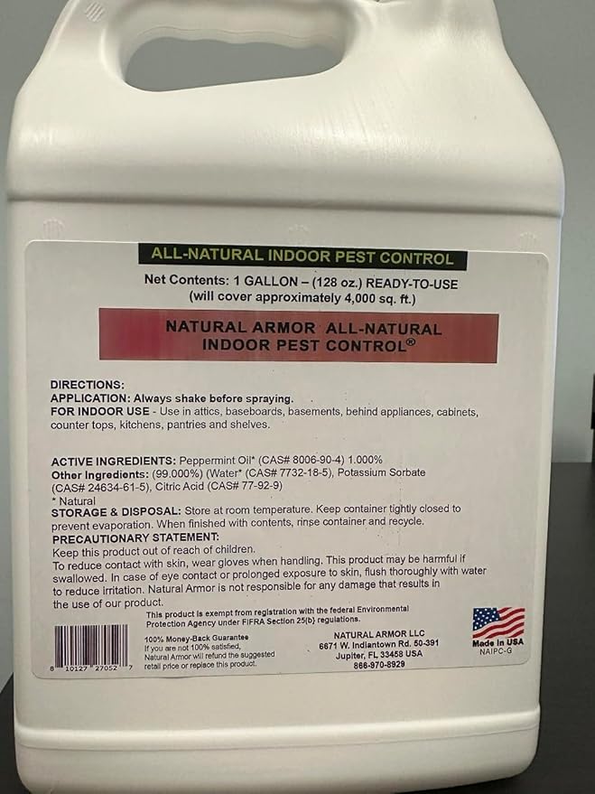 Peppermint Repellent for Indoor Pest Control - All Natural & Safe Spray for Outdoor Use. Natural Armor Indoor Pest Control. 128 Oz Gallon, Ready to Use with Heavy-Duty Trigger Sprayer