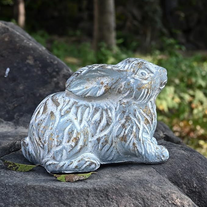 Garden Rabbit Statue Cement Bunny Decor Easter Bunny Figurines for Home Outdoor Garden Statues Cement Sculpture for Yard Patio Lawn Ornament, Blue