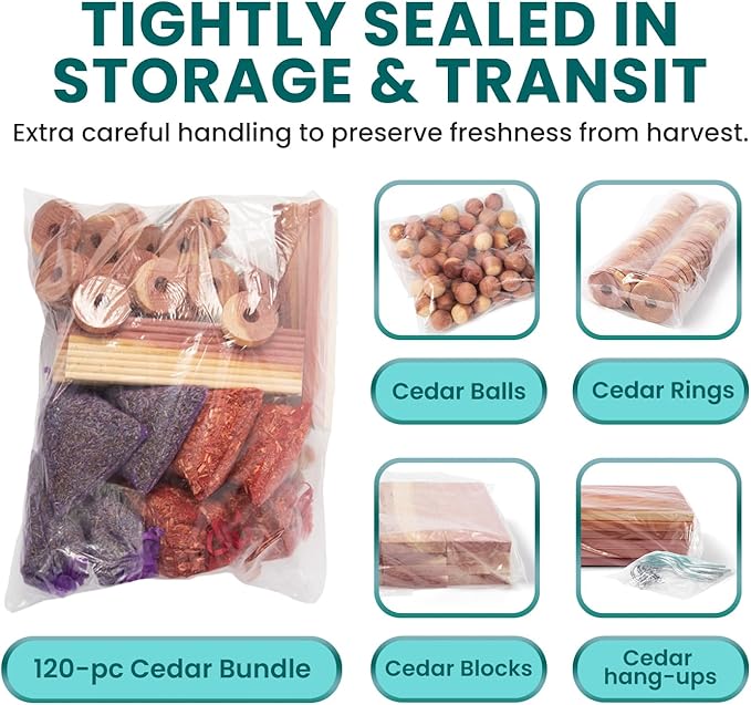 50 Cedar Rings for Clothes Storage & Closet Set - Cedar Planks & Balls for Clothes Storage - Drawer Freshener for Clothes with Cedar Rings for Hangers - Cedar Wood Chips for Clothes