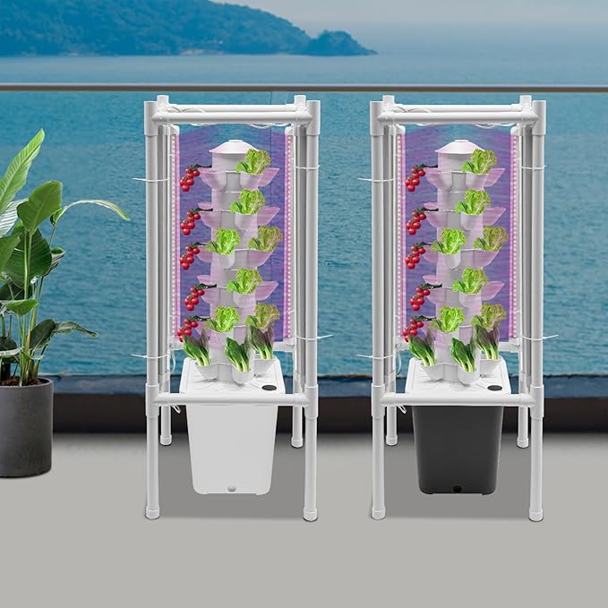 Hydroponics Growing System Kit, 30-Plant Tower Garden Vertical Planter Germination Kit with Grow Light&Water Pump, Herb Garden Planter Indoor Kit, Hydroponic Growing Tower for Indoor Gardening (White)