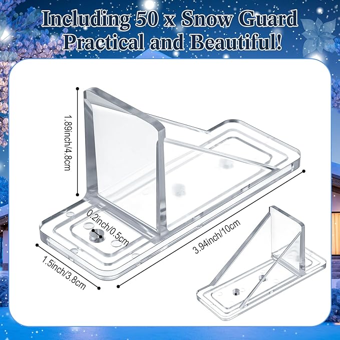 Landical Snow Guards for Metal Roofs, Mini Plastic Roof Guard Clear Snow Stops for Metal Roofs to Prevent Sliding Snow and Ice (50 Pack)