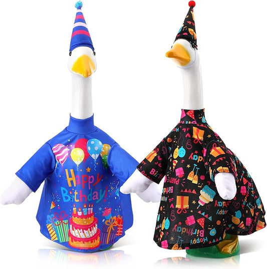 Frienda 2 Set Happy Birthday Porch Goose Outfit Clothes for 23" High Cement or Plastic Goose, Birthday Yard Cement Geese Duck Clothes Costume for Fall Halloween Outdoor Garden Yard Patio Decor
