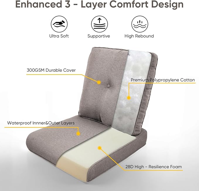 Patio Chair Cushions 6 Packs - Outside High Back Thick Water-Resistant Cushion 22x24 with Zipper Cover for Outdoor Glider Rocking Chairs Loveseat 3-Seater Couch Sofa – Grey/Buckle