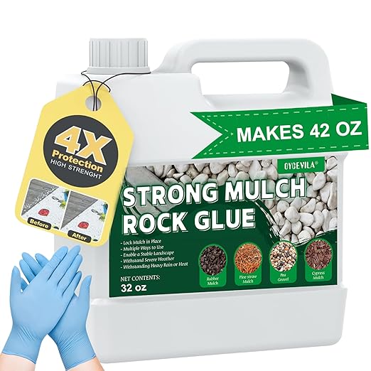 Strong Concentrate Rock Glue, Makes 42oz Weather-Resistant Mulch Glue for Indoor & Outdoor Use All Year Round, Max Clear Gravel Binder for Landscaping, Sticky Gravel Adhesive - Lockdown Rubber/Pebble