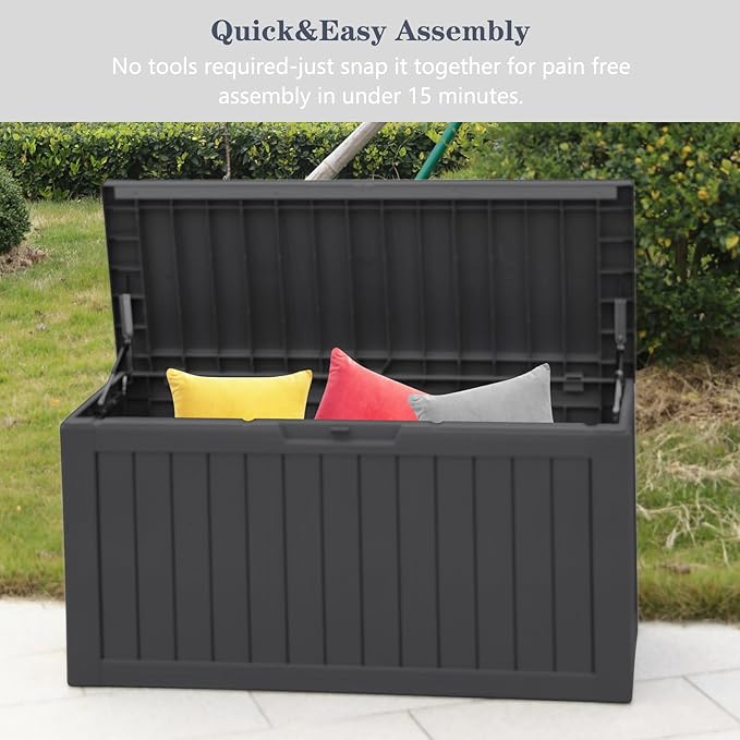 Modern-Depo 80 Gallon Waterproof Deck Box Patio Furniture Storage Box with Lockable Lid, PP Outdoor Storage Bin for Garden, Yard, Poolside, Black
