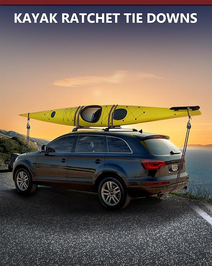 VIPARSPECTRA Ratchet Tie Down Straps, 1/4" Adjustable Rope Hangers [8 Pack, 12FT, 150 lbs/Pack], Heavy Duty Kayak Pulley System with Hooks for Garage Cargo Trucks Tents Grow Lights Various Lashing