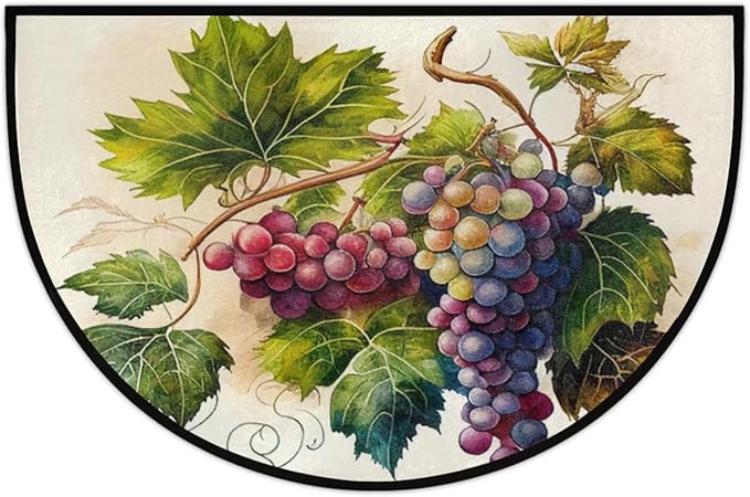 cfpolar Half Round Door Mat, Vintage Grapes Semicircle Mats, Non-Slip Area Rug Soft Doormat for Front Indoor Entrance, Welcome Mat for Garage Patio Home Decor 24 x 36 in