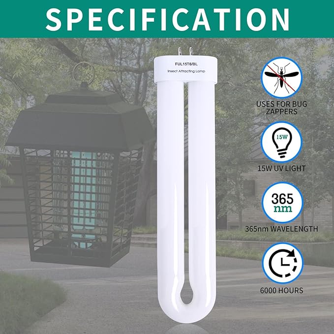 amgolibi 7.7 Inch BF-35 Replacement Bulb 15 Watt Compatible BK-15D, Fluorescent U Bulb Blue Light 365nm 15W, 4 Count