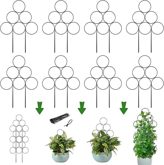 Stackable Metal Trellis for Potted Plants, 8 Packs 15.7 Inch Small Garden Trellis for Climbing Plants Indoor, Pothos Plant Climber Support Indoor Plant Support Stakes, Black