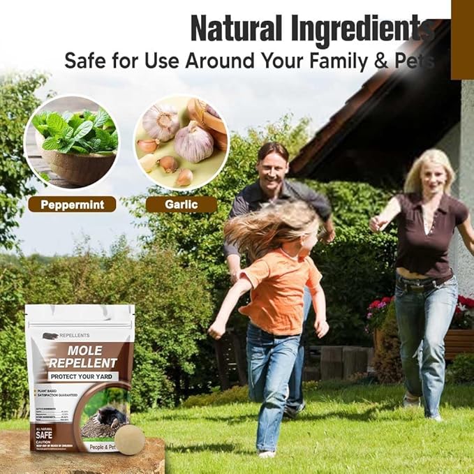 Mole Repellent Outdoors, Powerful Mole Repellant for Lawns, Vole Repellent, Gopher and Groundhog Repellant Outdoor, Mole Control, Safe for Lawn and Garden- 8P