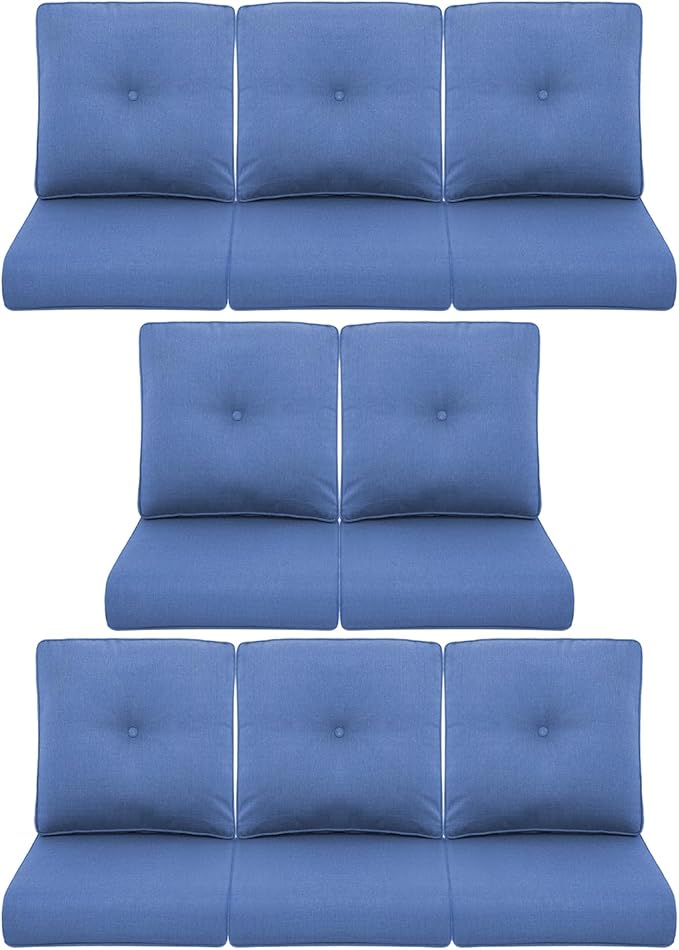8-Piece Outdoor Patio Cushion Set - Fade & Water Resistant with Removable Olefin Cover, 22x24x4 Inch Memory Foam Cushions for Wicker Sectional Sofa – Blue/Buckle