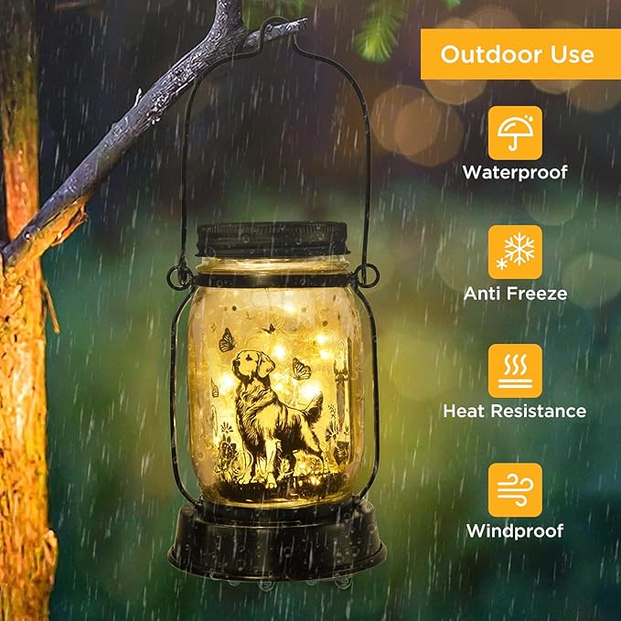 Golden Retriever Gifts for Women/Men Golden Retriever Solar Lanterns Dog Mom Birthday Dog Lovers Lantern Pet loss Pet Memorial Lights Solar Garden Decoration for Yard, Patio,Backyard,Porch Torches