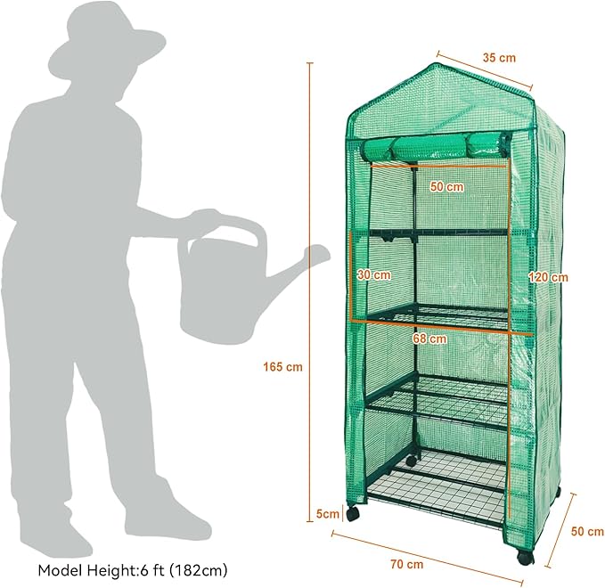 Mini Greenhouse,4 Tier Small Portable Greenhouses Kit with Caster Wheels and Roll-up Zipper PE Cover,Green House for Indoor Outdoor Seedling and Plant Growing 27.6" L x 19.7" W x 65" H,Green