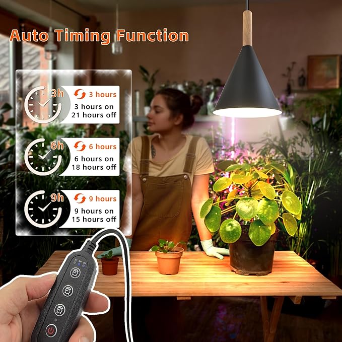 Hanging Grow Lights for Indoor Plants,Pendant Plant Lights for Indoor Growing,15W Full Spectrum, with Timer and 15FT Power Cord, Hanging Grow Light,Large Tall Plant Greenhouse (Black)