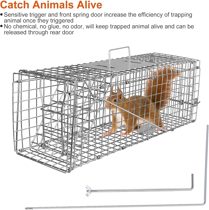 23.3’’x7.24’’x7.72’’，Foldable Humane Live Animal Trap Cage Cat Trap Catch Release Live Animal Rodent Cage for Indoor Outdoorfor Small Rabbit Squirrel Groundhogs Mole Gopher Cat