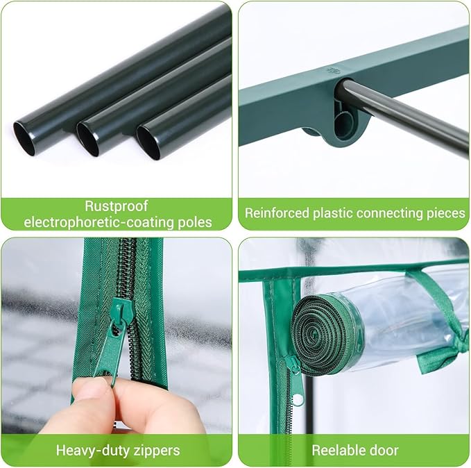 Mini Greenhouse with Grow Light , 4 Tier 27.2" L×19.9" W×61.8" H Portable Greenhouse with Zippered PVC Cover for Seed Starting Trays , Dimmable 2ft 60W Plant Light for Indoor Plant with Timer