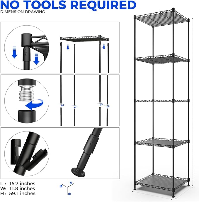Barrina CX83 Plant Shelf with Grow Light, 5-Tier, Plant Stand with 10W Ultra-Thin Grow Light Panels for Hydroponics, Seedlings, Succulents, Flowers, Veg, 3/6/12h Timer, 15.7" L x 11.8" W x 59.1" H
