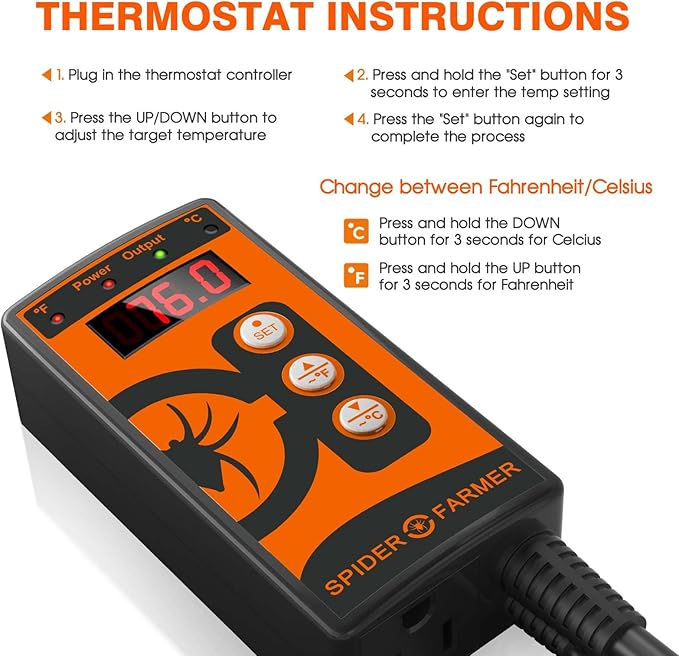 Spider Farmer Seedling Heat Mat 48"X20.75" and Digital Thermostat Controller Set Waterproof Durable for Indoor Gardening (MET UL Certified)