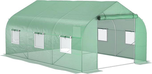 Outsunny 11.5' x 10' x 6.5' Walk-in Greenhouse, Tunnel Green House with Zippered Mesh Door and 6 Mesh Windows, Gardening Plant Hot House with Galvanized Steel Frame, Green