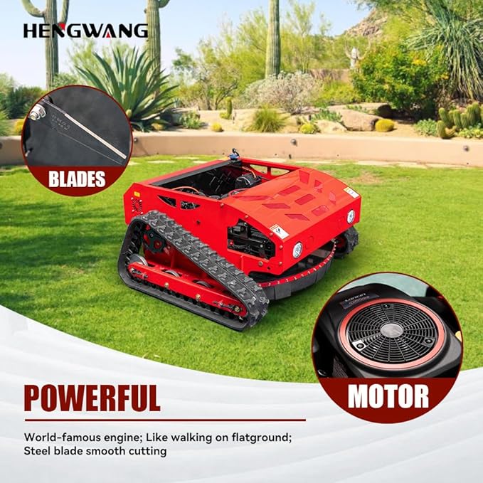 Remote Control Lawn Mower 16HP 50° Climbing Adjustable Mowing Height Track Drive All Terrain Grass Cutter Yard Mower (HW 452 80L)