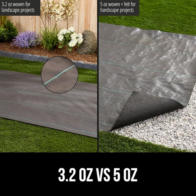 GORILLA GRIP 4 FT x 50 FT Powerful Weed Barrier Landscape Fabric, Durable Tear Resistant Blocker, Permeable UV Resistant Fabrics for Landscaping Outdoor Garden Bed, Ground Mulch, 3.2oz Woven