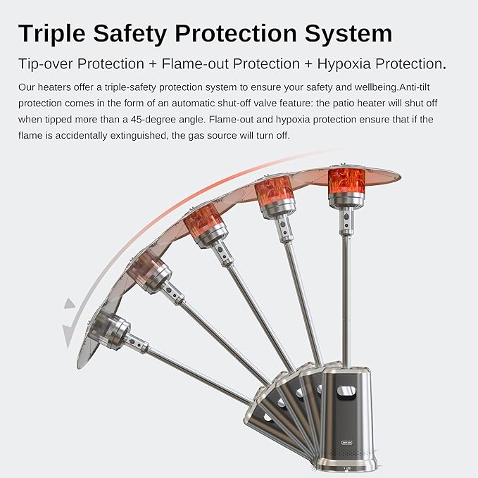 EAST OAK 50,000 BTU Patio Heater with Sand Box, Double-Layer Stainless Steel Burner, Table Design, Safety Protection System, Wheels, Propane Patio Heater for Home and Commercial, Stainless Steel