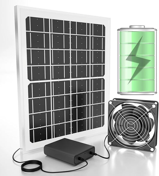 Chronoseek Solar Fans For Outside Chicken Coop with Battery 10000mAh,15W Waterproof Solar Panels,3500 RPM 5" Exhaust Fan,Day/Night Lasting Ventilation,Shed&Camping