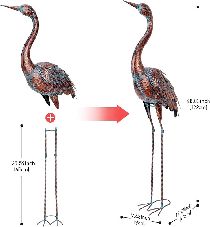 chisheen 2PCS Garden Crane Statues Outdoor Sculptures Metal Yard Art Statue for Garden Decoration Large Size Set of 2