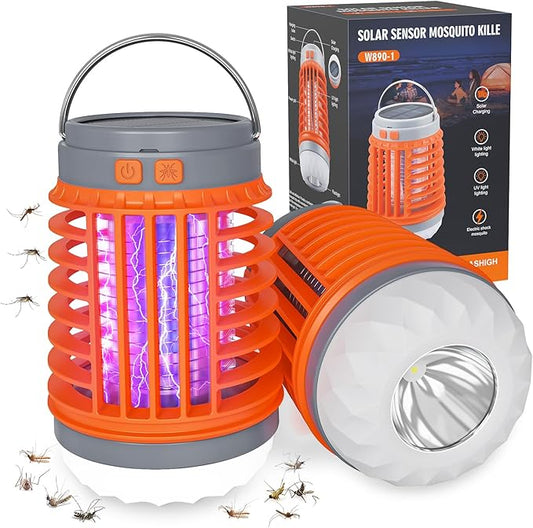 2 Pack Solar Bug Zapper Outdoor Waterproof Mosquito Zappers for Patio, 3 in 1 Cordless Rechargeable Mosquitoes Repellent Outdoor Patio Flashlight, Mosquito Killer Indoor - Orange
