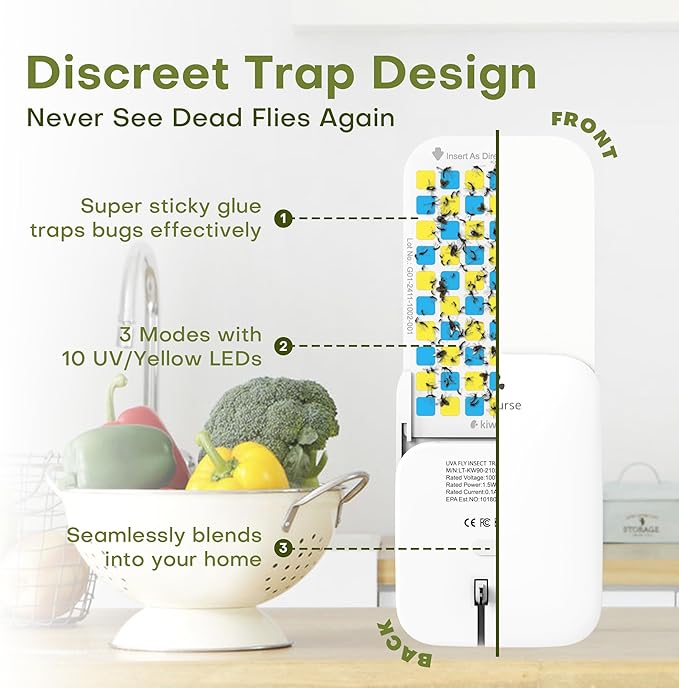 Flying Insect Trap Indoor - Plug-in Fly Catcher and Killers Includes Refills for House Flies, Fruit Flies, Gnats,Cover up to 800 ft², Off-White, 1 Trap + 4 Refills