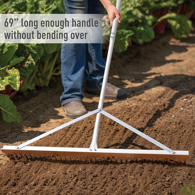 Landscape Rake 36'', Aluminum Rakes with Lightweight 69'' Handle, Landscaping Rake Tool for Lawn Care, Beach