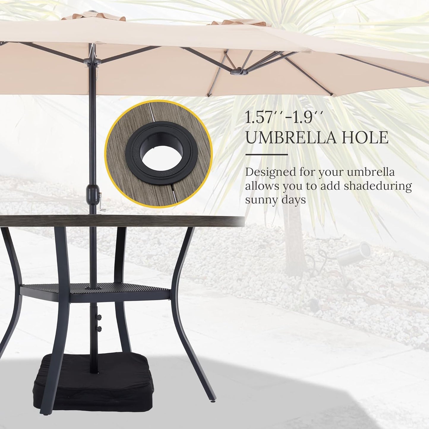 VICLLAX 47.2" Outdoor Round Patio Table for Lawn Garden, All Weather Metal Round Outdoor Dining Table with Adjustable Umbrella Hole, 6 Person Patio Table, Grey Wood-Like Tabletop