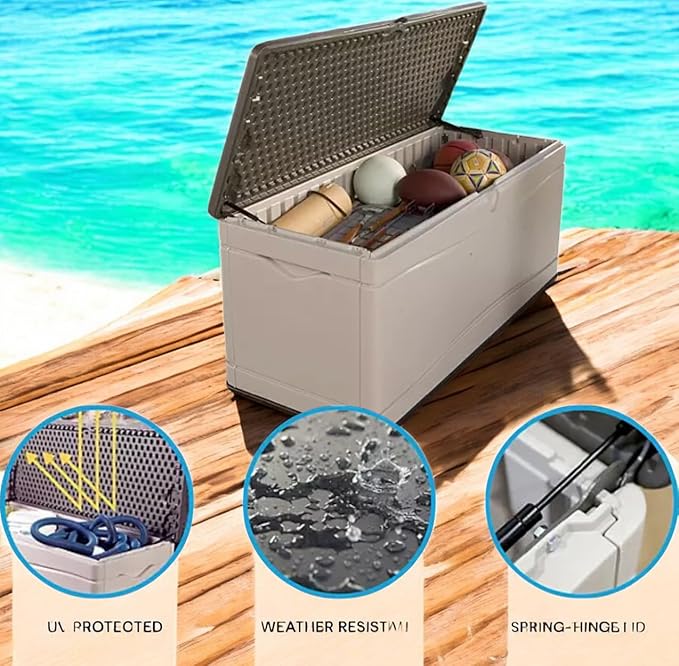 Heavy-Duty Outdoor Storage Deck Box, 130 Gallon Capacity, Weather-Resistant (Desert Sand/Brown)